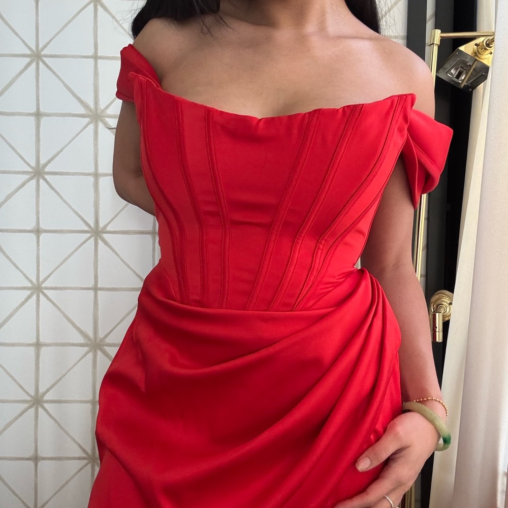 House of CB Elegant Red Off-Shoulder Dress